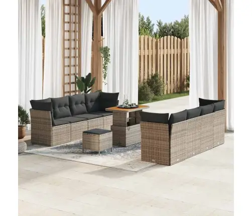 11 Daļīgais Dārza Dīvānu Komplekts Ar Spilveniem Pelēks Poli Rotangpalma Akācija Vidaxl