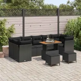 Dārza Dīvānu Komplekts Ar Spilvenu 10 Pcs Melna 90 X 55 X 71 Cm Vidaxl