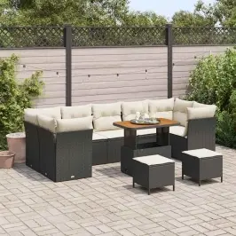 Sodo Sofų Rinkinys 10 Pcs Juoda Ir Kreminė 90 X 55 X 71 Cm