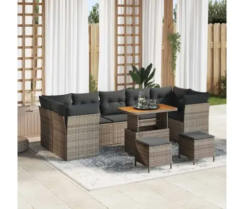 Sodo Sofų Rinkinys Su Pagalve Su Saugykla 10 Pcs Pilka