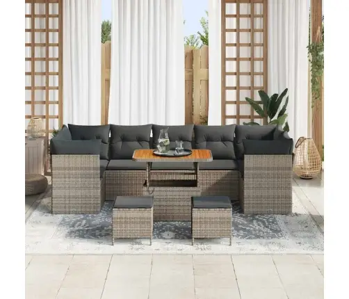 Sodo Sofų Rinkinys Su Pagalve Su Saugykla 10 Pcs Pilka