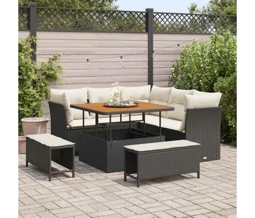 Sodo Sofų Rinkinys Su Pagalve 8 Pcs Juoda Ir Kreminė