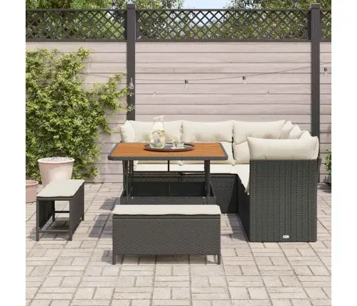 Sodo Sofų Rinkinys Su Pagalve 8 Pcs Juoda Ir Kreminė