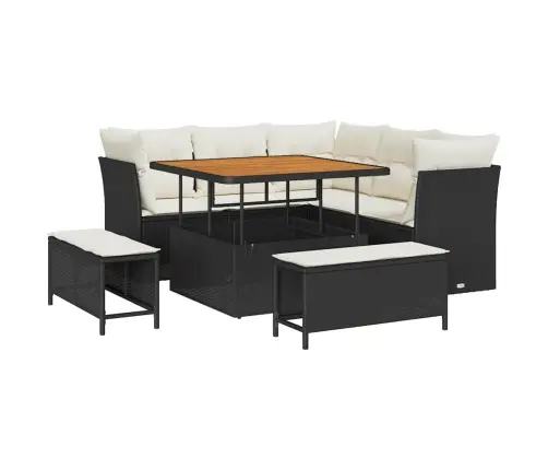 Sodo Sofų Rinkinys Su Pagalve 8 Pcs Juoda Ir Kreminė