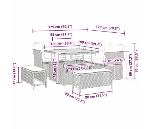 Sodo Sofų Rinkinys Su Pagalve 8 Pcs Juoda Ir Kreminė
