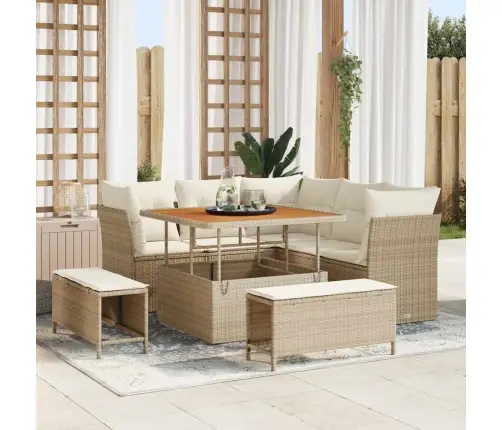 Dārza Dīvānu Komplekts Ar Spilvenu 8 Pcs Bēša Un Krēmkrāsa Vidaxl