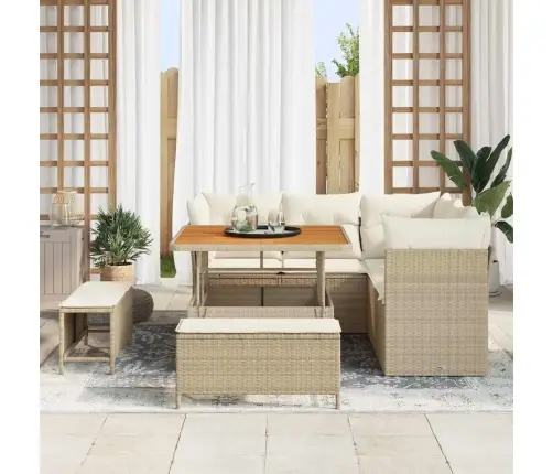 Dārza Dīvānu Komplekts Ar Spilvenu 8 Pcs Bēša Un Krēmkrāsa Vidaxl