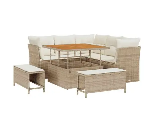 Dārza Dīvānu Komplekts Ar Spilvenu 8 Pcs Bēša Un Krēmkrāsa Vidaxl