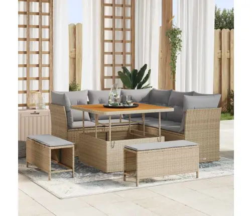 Dārza Dīvānu Komplekts Ar Spilvenu 8 Pcs Bēša Un Gaiši Pelēka Vidaxl