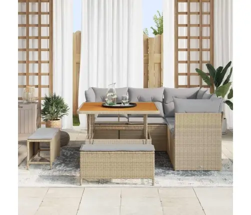 Dārza Dīvānu Komplekts Ar Spilvenu 8 Pcs Bēša Un Gaiši Pelēka Vidaxl