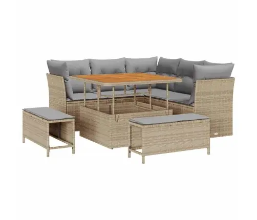 Dārza Dīvānu Komplekts Ar Spilvenu 8 Pcs Bēša Un Gaiši Pelēka Vidaxl