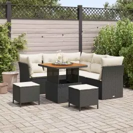 Dārza Dīvānu Komplekts Ar Spilvenu 8 Pcs Melna Un Krēmkrāsas Vidaxl