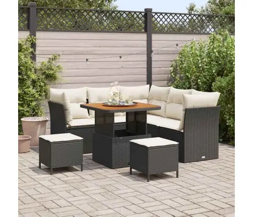 Sodo Sofų Rinkinys Su Pagalve 8 Pcs Juoda Ir Kreminė