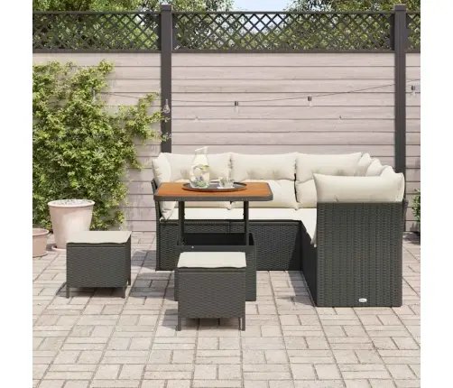 Sodo Sofų Rinkinys Su Pagalve 8 Pcs Juoda Ir Kreminė