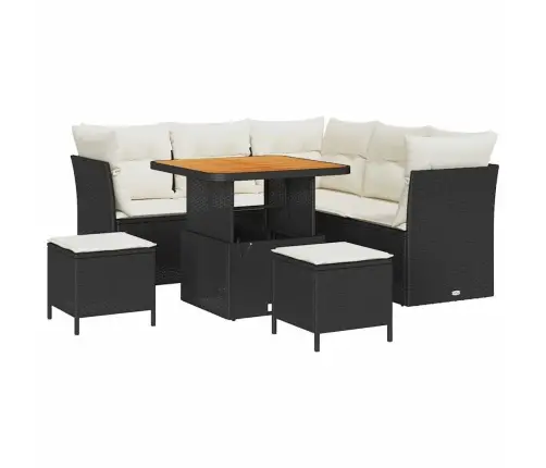 Sodo Sofų Rinkinys Su Pagalve 8 Pcs Juoda Ir Kreminė