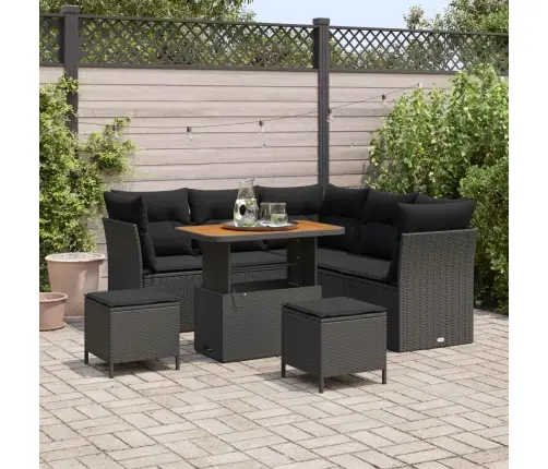 Dārza Dīvānu Komplekts Ar Spilvenu Ar Uzglabāšanu 8 Pcs Melna Vidaxl