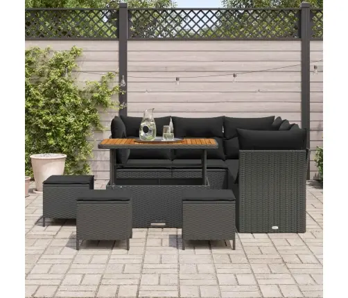 Dārza Dīvānu Komplekts Ar Spilvenu Ar Uzglabāšanu 9 Pcs Melna Vidaxl