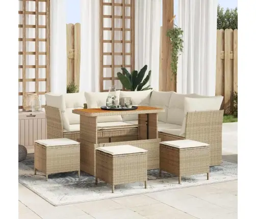 Sodo Sofų Rinkinys Su Pagalve 9 Pcs Smėlio Ir Kreminės Spalvos