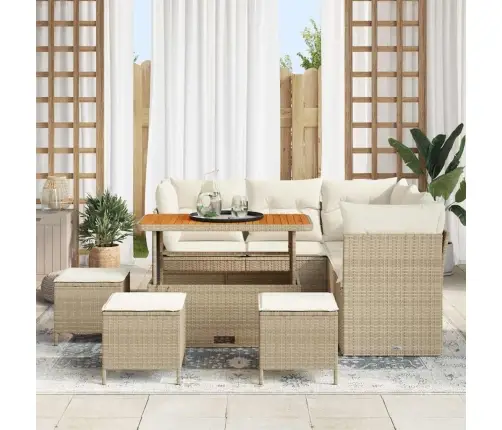 Sodo Sofų Rinkinys Su Pagalve 9 Pcs Smėlio Ir Kreminės Spalvos