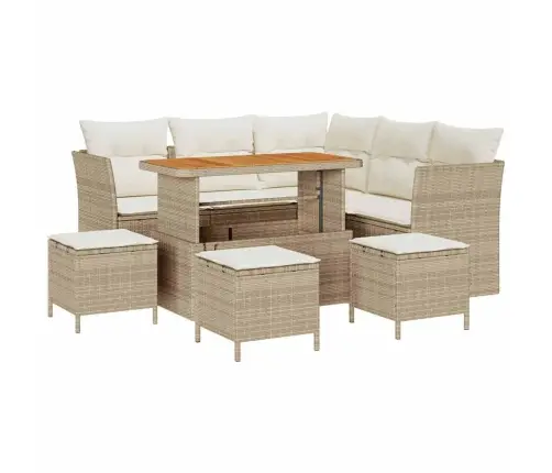 Sodo Sofų Rinkinys Su Pagalve 9 Pcs Smėlio Ir Kreminės Spalvos