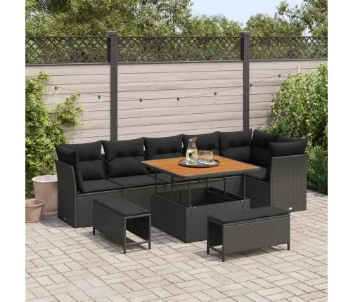 Sodo Sofų Rinkinys Su Pagalve Su Saugykla 9 Pcs Juoda