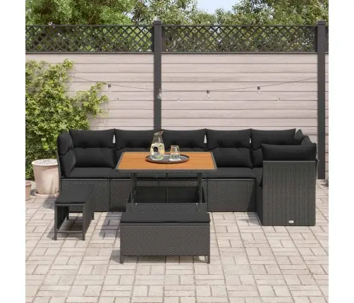 Sodo Sofų Rinkinys Su Pagalve Su Saugykla 9 Pcs Juoda