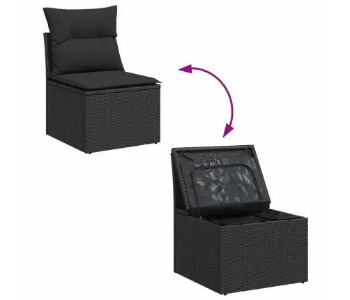 Sodo Sofų Rinkinys Su Pagalve Su Saugykla 9 Pcs Juoda