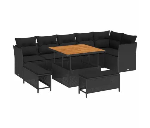 Sodo Sofų Rinkinys Su Pagalve Su Saugykla 9 Pcs Juoda