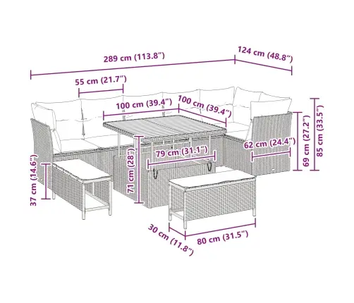 Sodo Sofų Rinkinys Su Pagalve Su Saugykla 9 Pcs Juoda