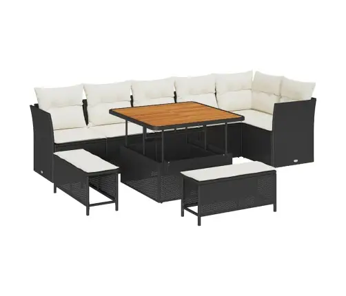 9 Gabalu Dārza Dīvānu Komplekts Ar Spilveniem Melnā Poli Rotangpalmas Akācijas Vidaxl