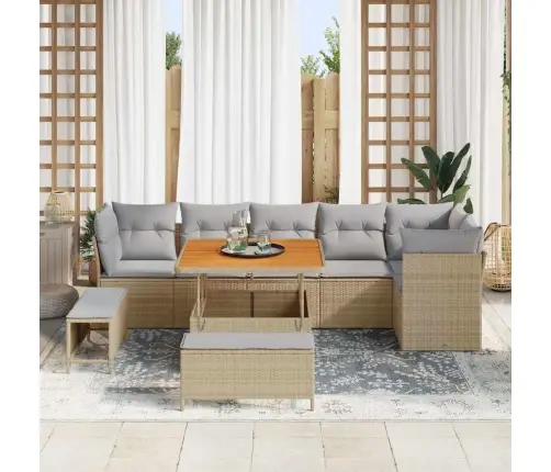 Dārza Dīvānu Komplekts Ar Spilvenu 9 Pcs Bēša Un Gaiši Pelēka Vidaxl