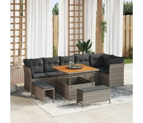 Sodo Sofų Rinkinys Su Pagalve Su Saugykla 9 Pcs Pilka