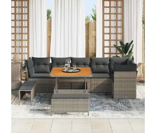 Sodo Sofų Rinkinys Su Pagalve Su Saugykla 9 Pcs Pilka