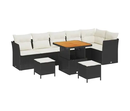 9 Daļu Dārza Dīvānu Komplekts Ar Spilveniem Melns Poli Ratan Akācija Vidaxl