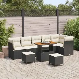 Dārza Dīvānu Komplekts Ar Spilvenu 9 Pcs Melna Un Krēmkrāsas Vidaxl