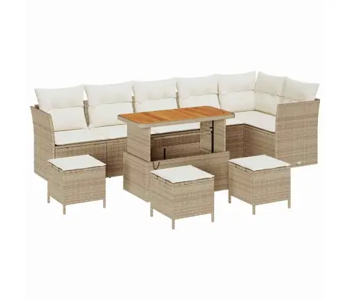 Dārza Dīvānu Komplekts Ar Spilvenu 10 Pcs Bēša Un Krēmkrāsa Vidaxl