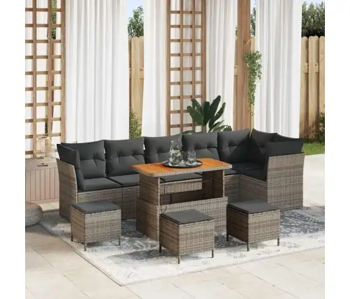 Sodo Sofų Rinkinys Su Pagalve Su Saugykla 10 Pcs Pilka