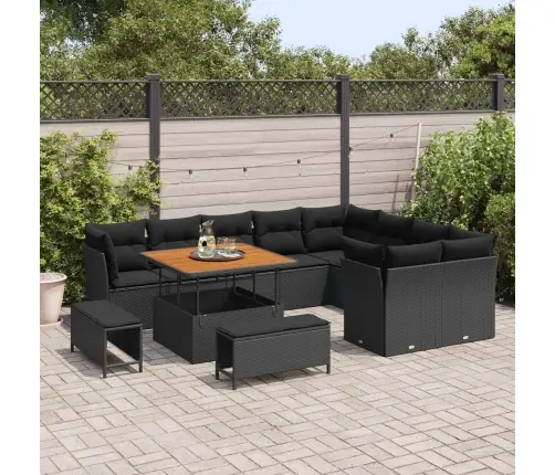 Sodo Sofų Rinkinys Su Pagalve Su Saugykla 12 Pcs Juoda