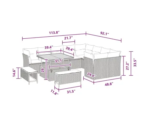 12 Gabalu Dārza Dīvānu Komplekts Ar Spilveniem Melnā Polietilēna Rotangpalmas Un Akācijas Vidaxl