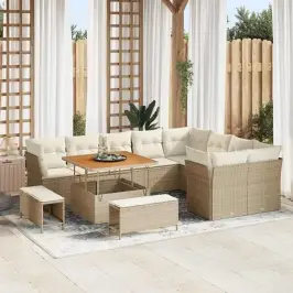 Dārza Dīvānu Komplekts Ar Spilvenu 12 Pcs Bēša Un Krēmkrāsa Vidaxl