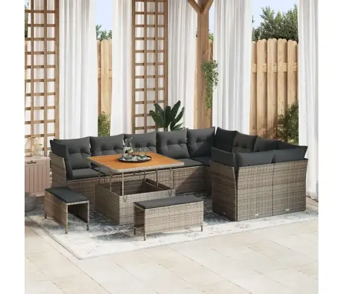 12 Gabalu Dārza Dīvānu Komplekts Ar Spilveniem Pelēks Poli Rotangpalma Akācija Vidaxl