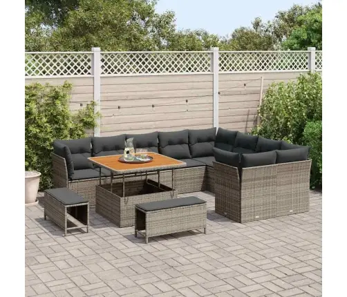 12 Gabalu Dārza Dīvānu Komplekts Ar Spilveniem Pelēks Poli Rotangpalma Akācija Vidaxl