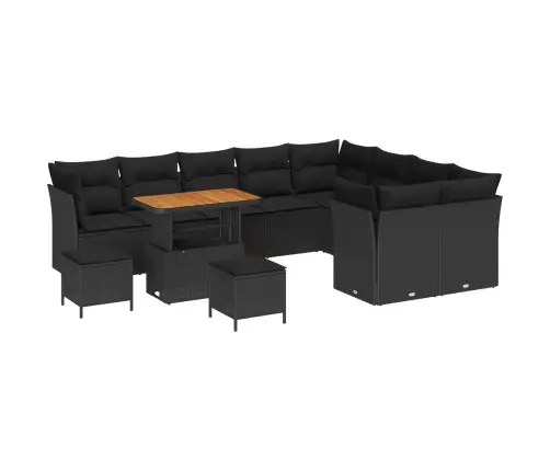 12 Gab. Dārza Dīvānu Komplekts Ar Spilveniem Melnā Poli Rattan Akācijā Vidaxl