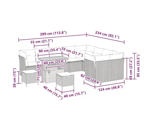 Dārza Dīvānu Komplekts 12 Pcs Bēša Un Krēmkrāsa 90 X 55 X 71 Cm Vidaxl