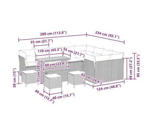 Sodo Sofų Rinkinys Su Pagalve Su Saugykla 13 Pcs Juoda