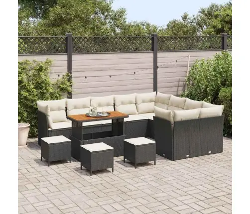 13 Gabalu Dārza Dīvānu Komplekts Ar Spilveniem Melna Poli Rotangpalma Akācija Vidaxl