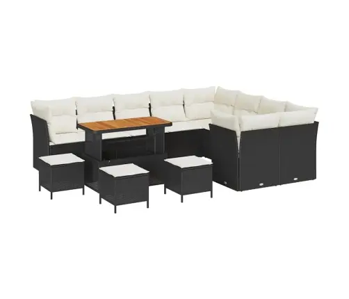 13 Gabalu Dārza Dīvānu Komplekts Ar Spilveniem Melna Poli Rotangpalma Akācija Vidaxl