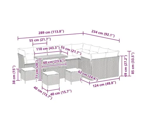 13 Gabalu Dārza Dīvānu Komplekts Ar Spilveniem Melna Poli Rotangpalma Akācija Vidaxl