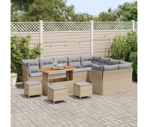 13 Daļu Dārza Dīvānu Komplekts Ar Spilveniem Bēšs Polīnereša Rotangpalma Akācija Vidaxl