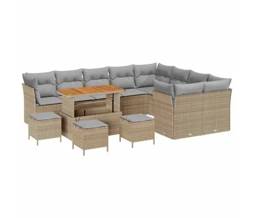 13 Daļu Dārza Dīvānu Komplekts Ar Spilveniem Bēšs Polīnereša Rotangpalma Akācija Vidaxl